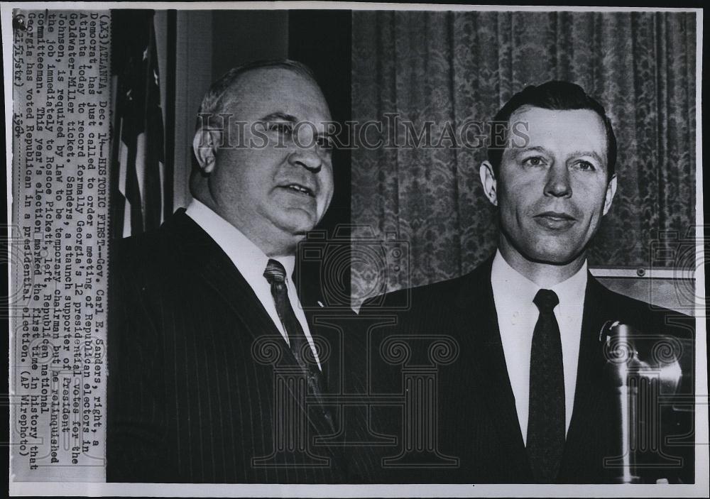 1964 Press Photo Governor Carl Sanders& Roscoe Pickett - RSL85205 - Historic Images