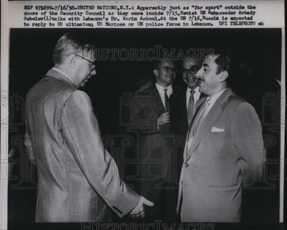 1958 Press Photo Lebanese Amb Dr Karim Azkoul at the UN Security Council - Historic Images