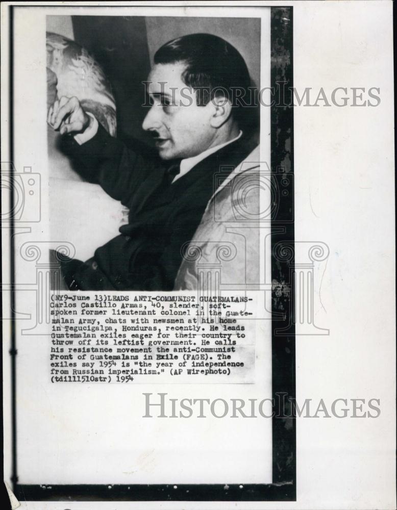 1954 Press Photo Carlose Castillo Armas Part of Anti Communist Group Guatemala - Historic Images