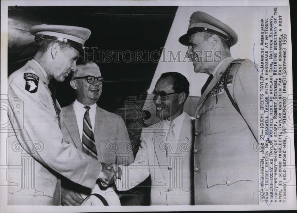 1955 Press Photo Japanese Amb Sadao Iguchi &amp; Gen M Taylor - RSL86571 - Historic Images