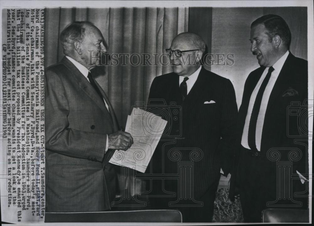 1963 Press Photo Start T Saunders, Henry Ford II, Senator Harry F Byrd - Historic Images
