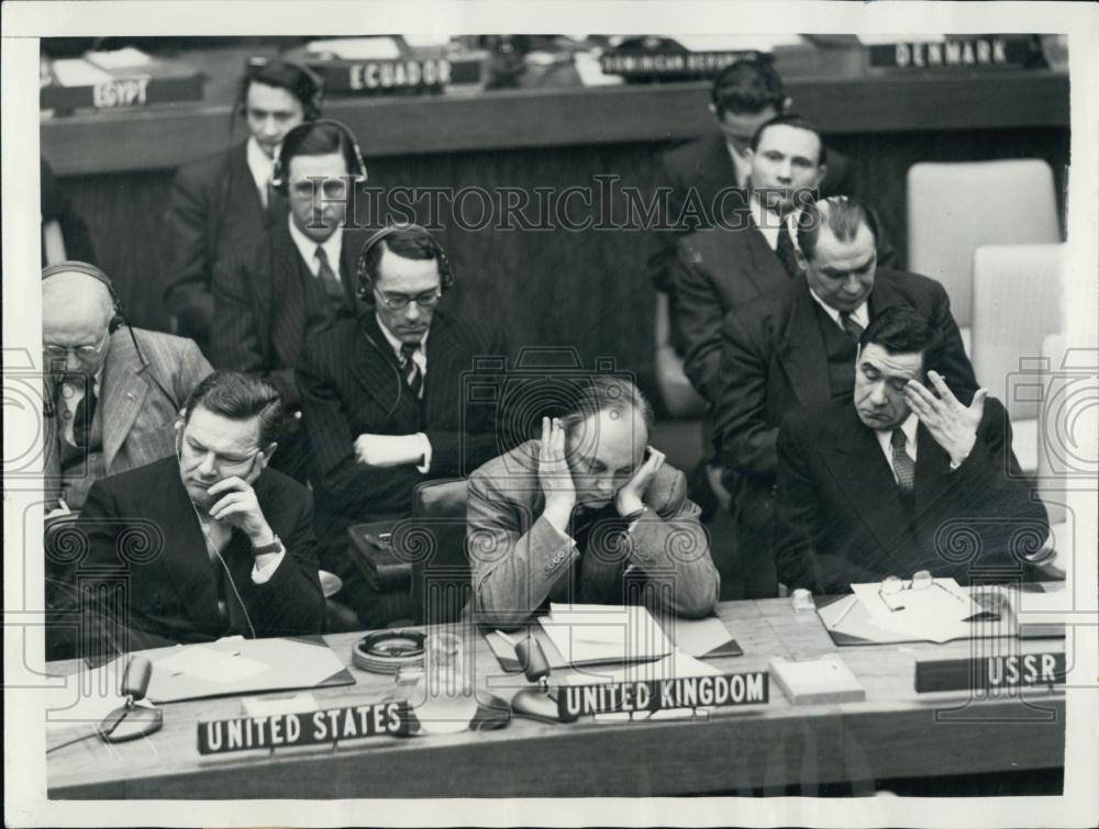 1953 Press Photo Amb Henry C Lodge,Sir Gladwyn Jebb,Russian Gromyko at the UN - Historic Images