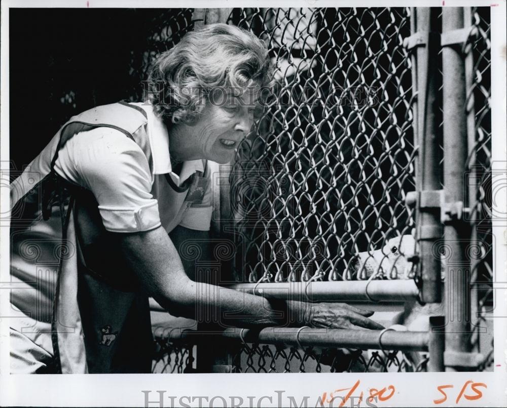 1976 Press Photo Kay Cardin looks over puppies that were traumatized - RSL66789 - Historic Images