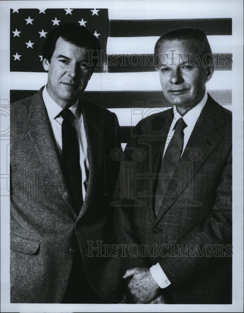 1984 Press Photo David Brinkley, Peter Jennings, Journalist, Newscaster - Historic Images