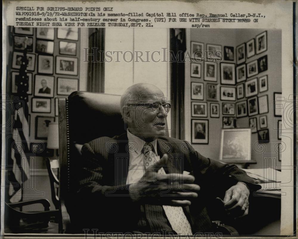 1972 Press Photo NY Rep Emanuel Caller in his Congressional office - RSL66213 - Historic Images