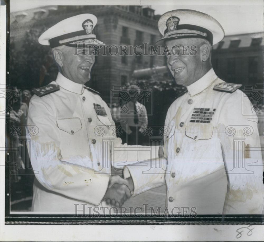 1952 Press Photo Admiral C Turner Joy &amp; Vice Admiral Harry W Hill - RSL67999 - Historic Images