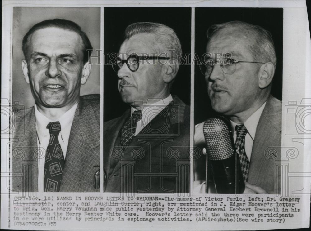 1953 Press Photo Victor Perlo, Dr Gregory Silvermaster, Laughlin Currie - Historic Images