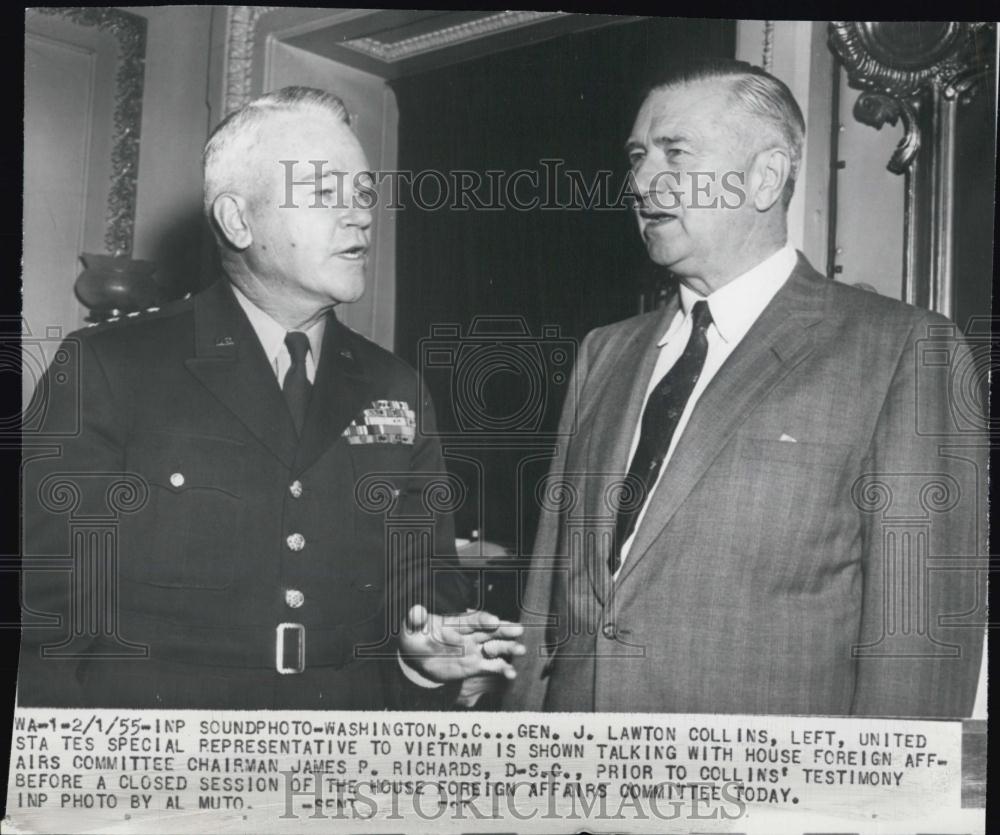 1955 Press Photo Gen J Lawton Collins &amp; House Committee man James Richards - Historic Images