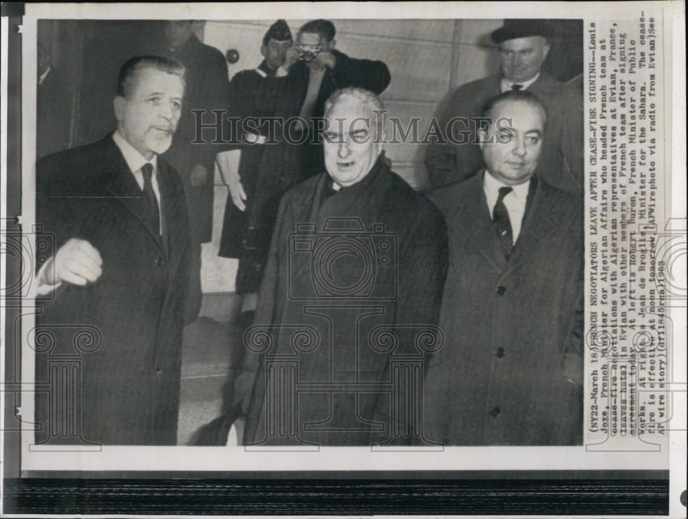 1963 Press Photo French negotiators Louis Joxe,Evian, Jean Broglis,H Buron - Historic Images