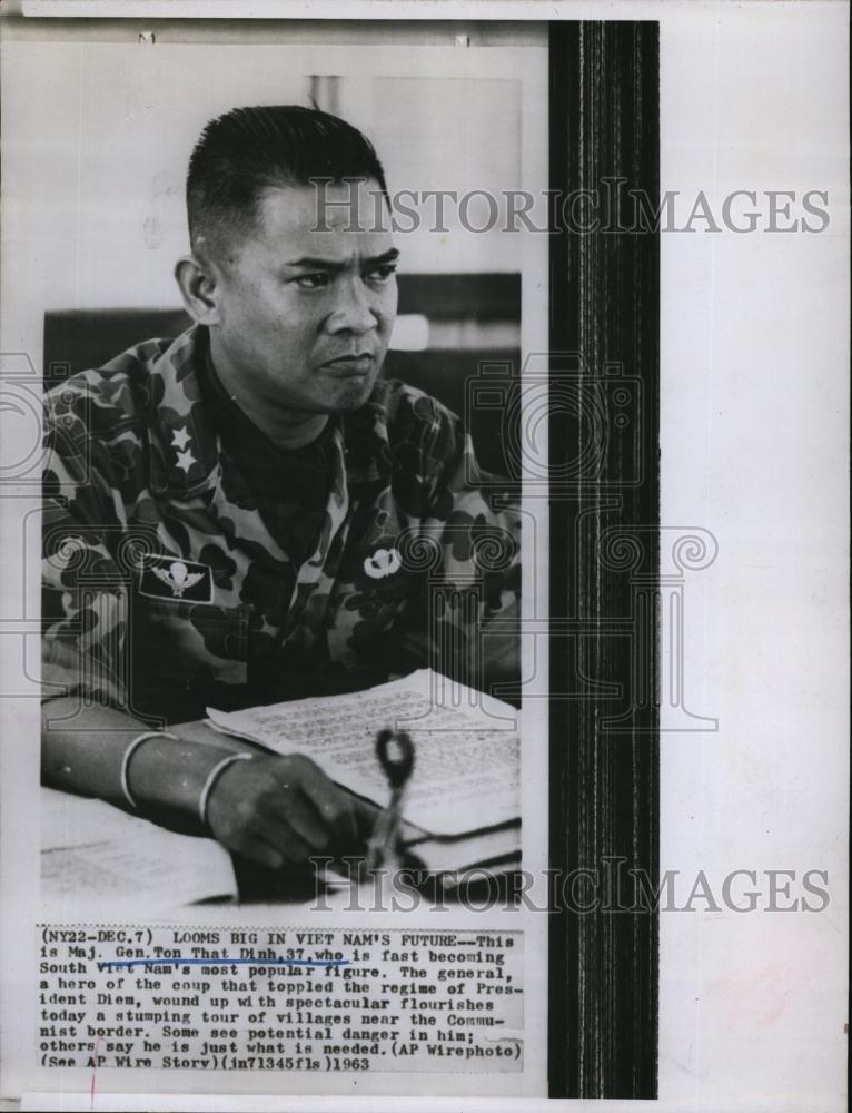 1963 Press Photo Maj Gen Ton That Dinh, Most Popular Figure in Vietnam - Historic Images