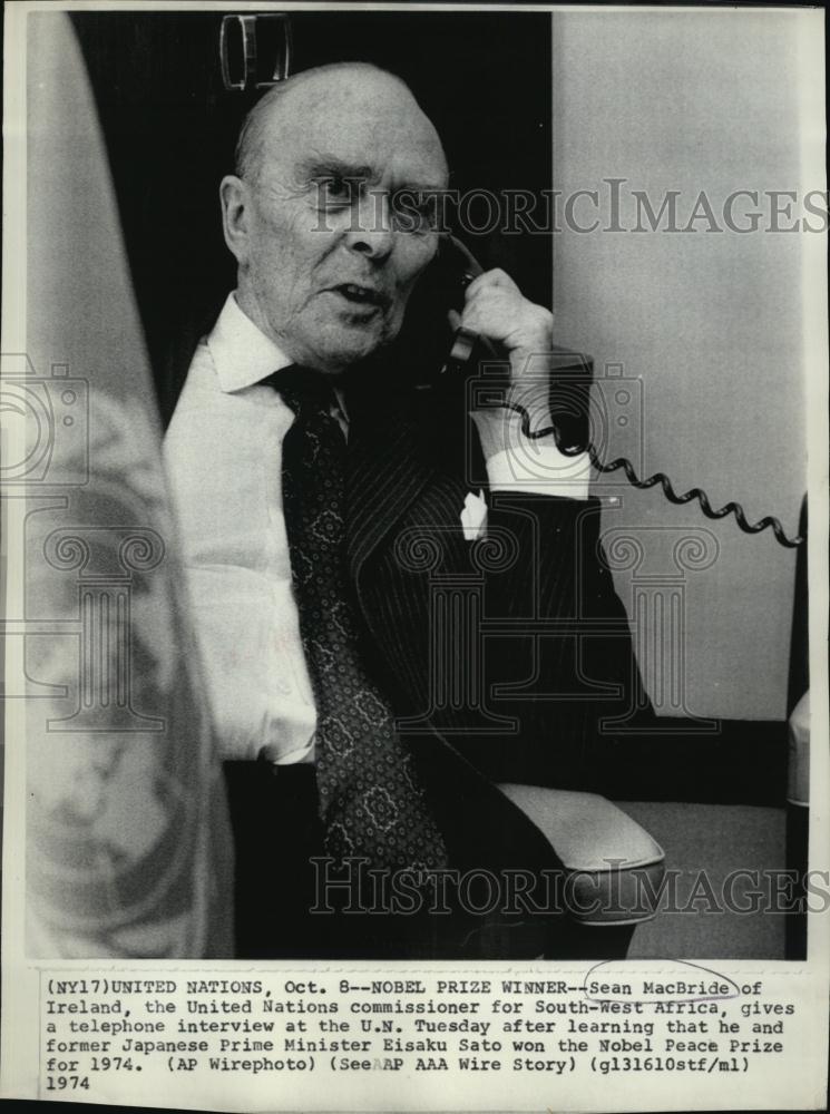 1974 Press Photo Sean MacBride of Ireland United Nations commissioner - Historic Images