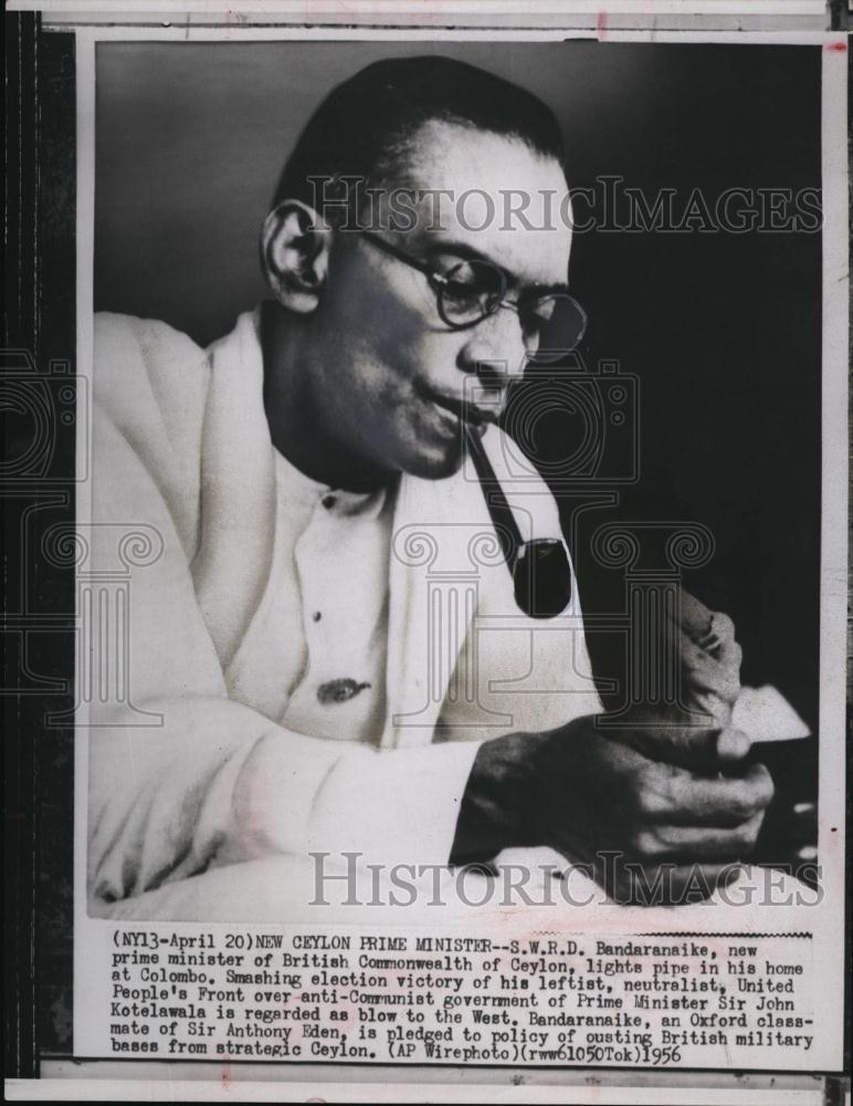 1956 Press Photo SWRD Bankdaraiaike Prime Minister of Ceylon - RSL93887 - Historic Images