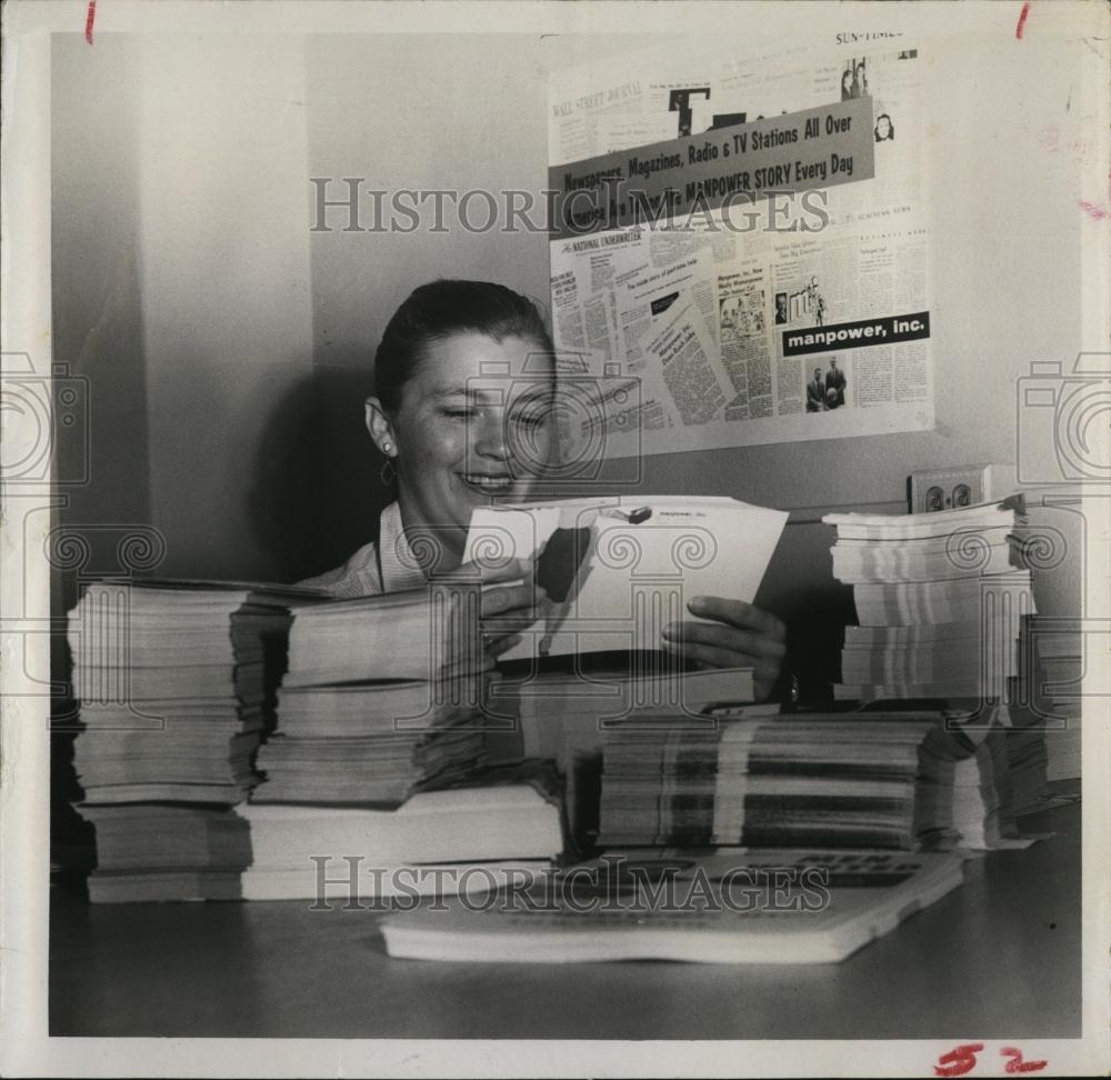 1957 Press Photo Helen Wilkinson with stacks of mail - RSL97905 - Historic Images