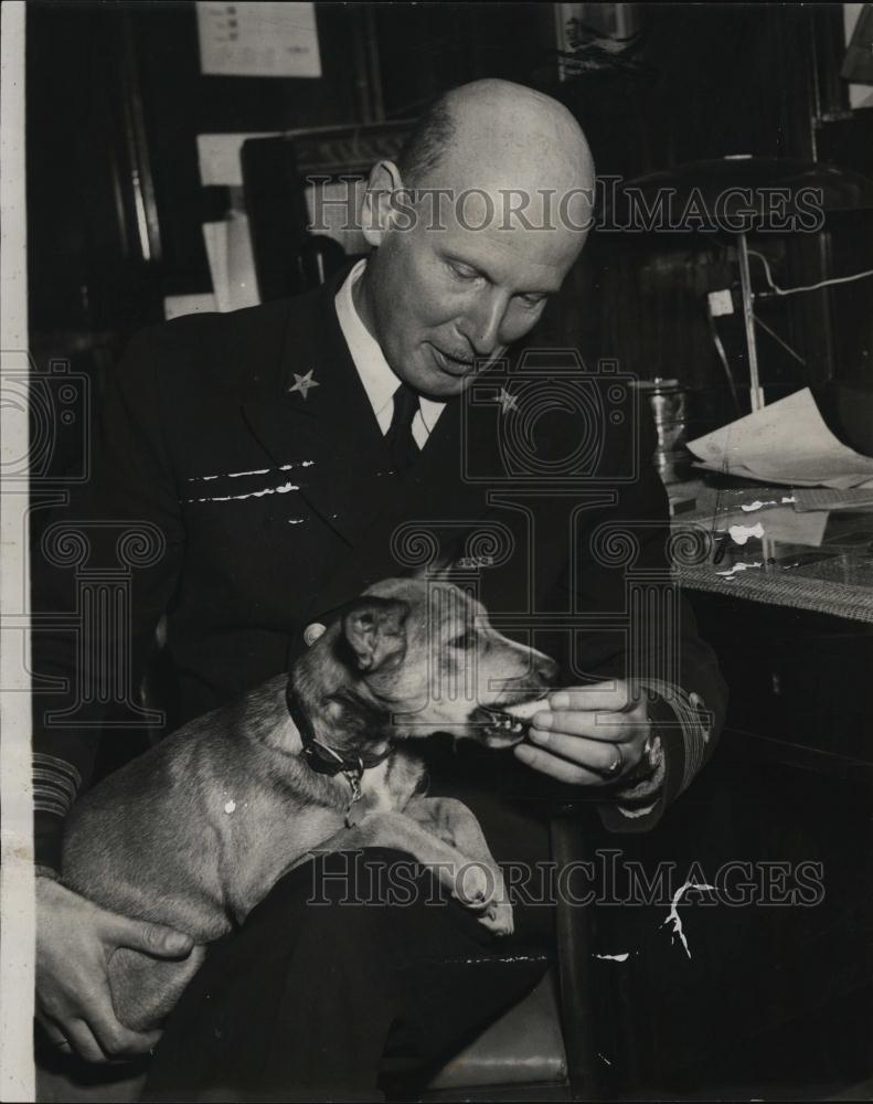 1956 Press Photo Dutch Captain W Kuypers with Pet Dog &quot;Tippy&quot; - RSL45633 - Historic Images