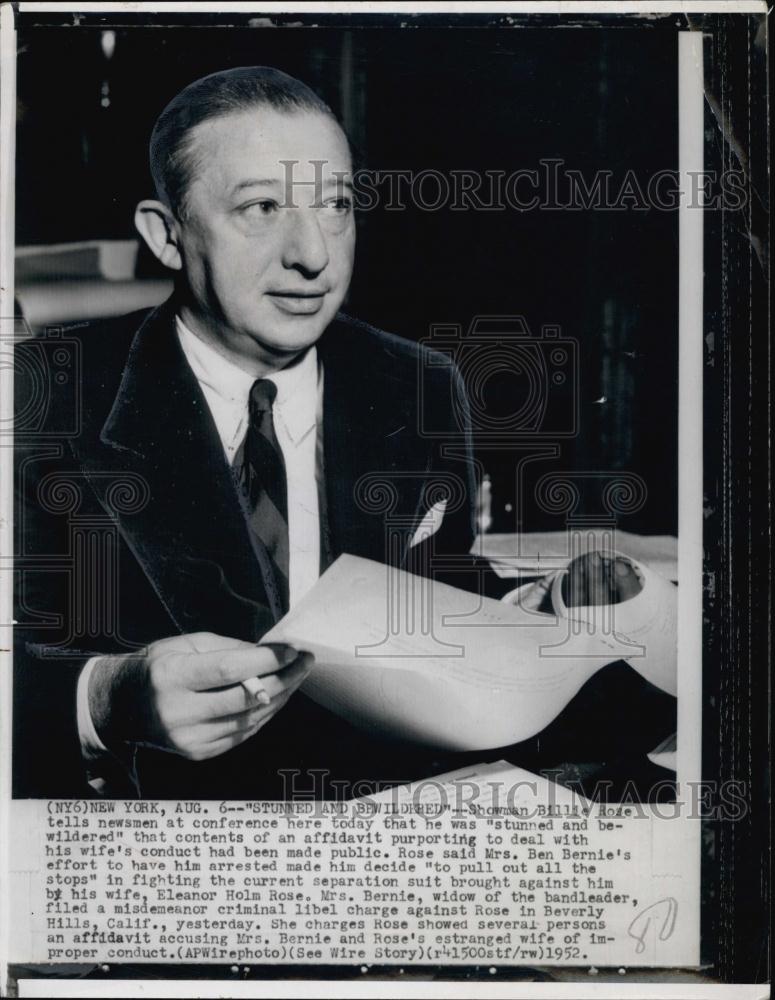 1952 Press Photo Bandleader Billie Rose - RSL59335 - Historic Images