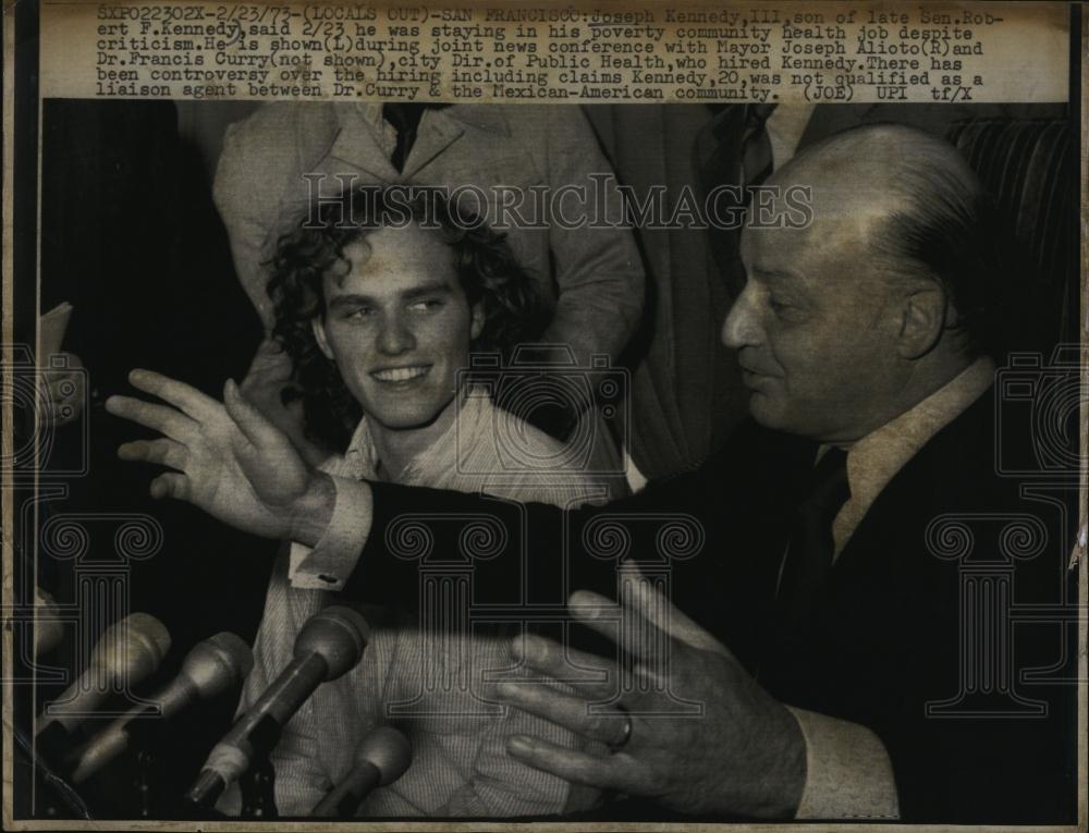 1973 Press Photo Joseph Kennedy III, Son of RF Kennedy, Mayor Joseph Alioto - Historic Images