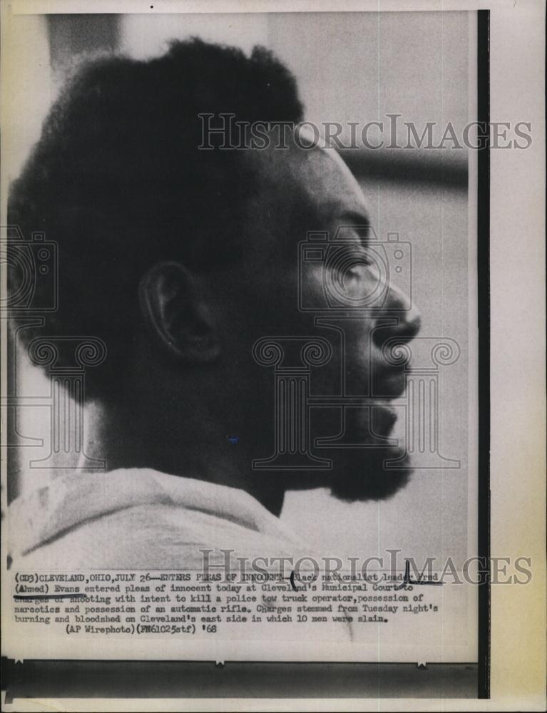 1968 Press Photo Fred"Ahmed"Evans charged for killing police tow operator - Historic Images