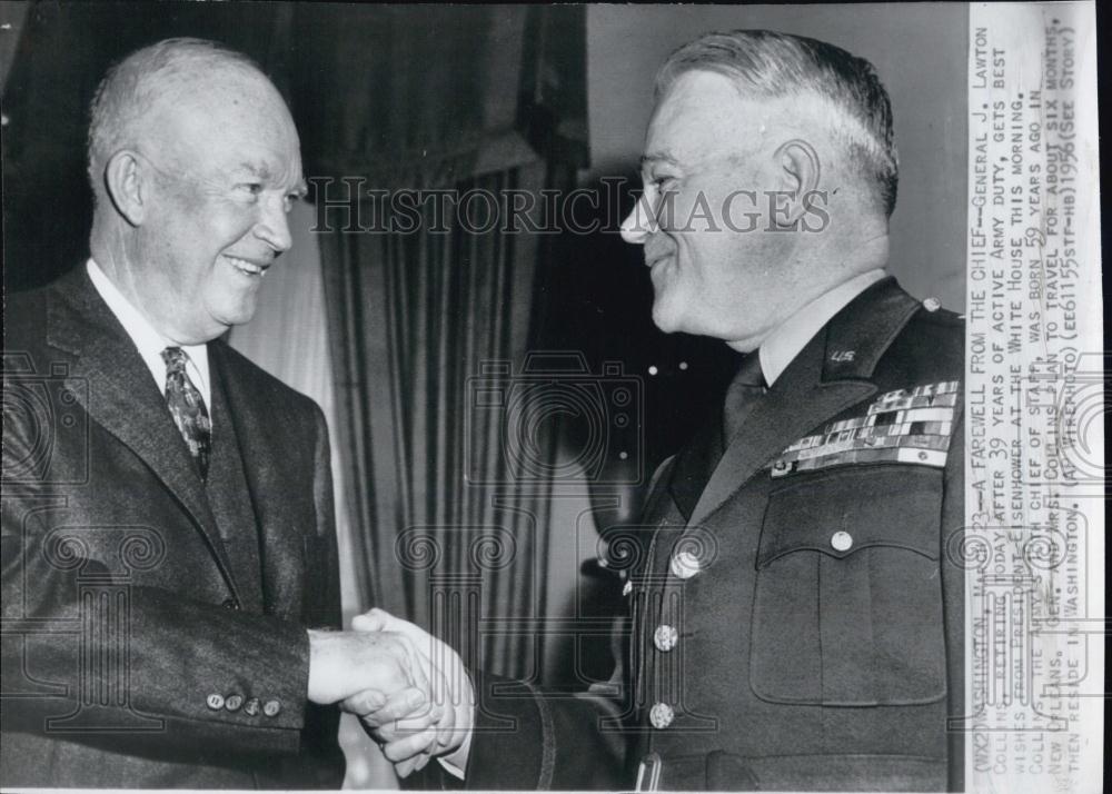 1956 Press Photo Gen J Lawton Collins &amp; President Eisenhower - RSL05515 - Historic Images