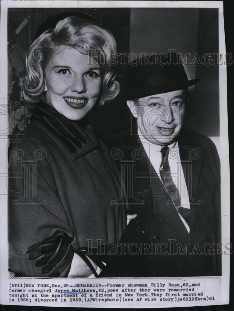 1961 Press Photo Billy Rose Actor Joyce Matthews Actress Remarried New York - Historic Images