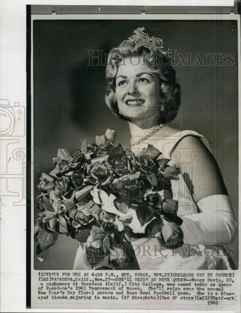 1962 Press Photo Nancy Davis Queen of Pasadena&#39;s Tournament of Roses - RSL59875 - Historic Images