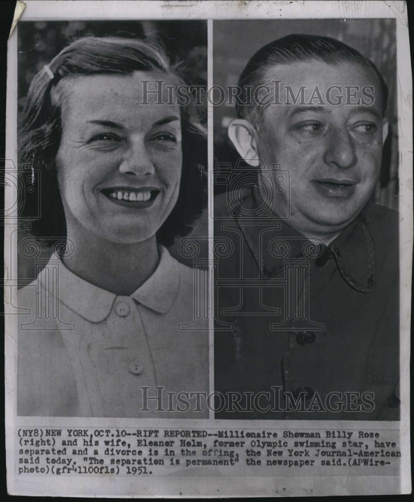 1951 Press Photo Millionair Showman Billy Rose and wife Eleanor Helm - RSL80127 - Historic Images