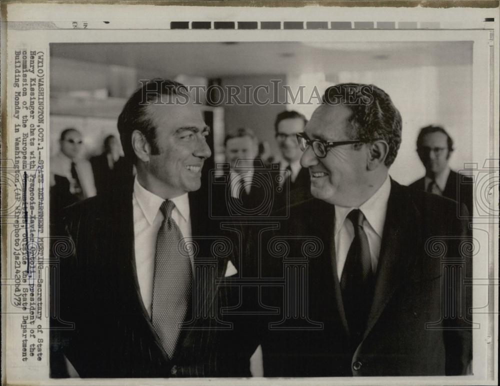 1973 Press Photo Sec of State Henry Kissinger &amp; Francios-Xavier Ortoli of Europe - Historic Images