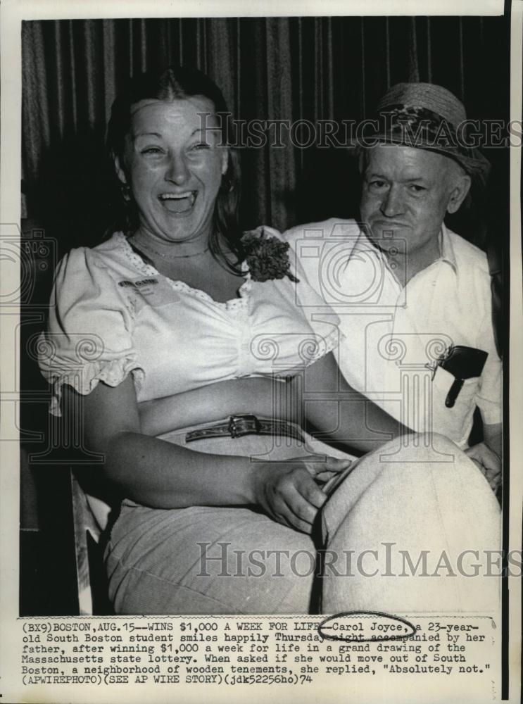 1974 Press Photo Carol Joyce, South Boston Student Wins Massachusetts Lottery - Historic Images