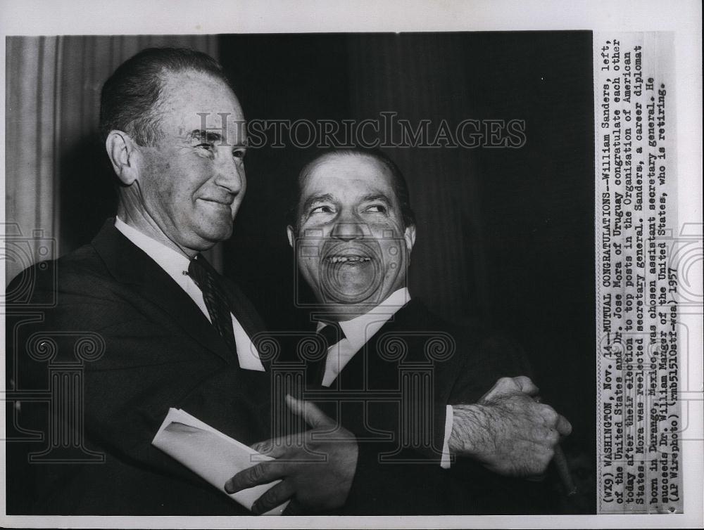 1957 Press Photo William Sanders, Dr Jose Mora of Uruguay - RSL90527 - Historic Images