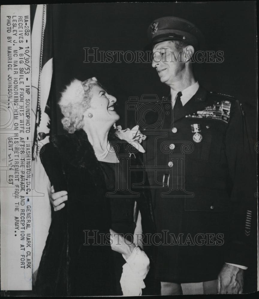 1953 Press Photo General Mark Clark &amp; Wife After Parade &amp; Reception At Fort - Historic Images