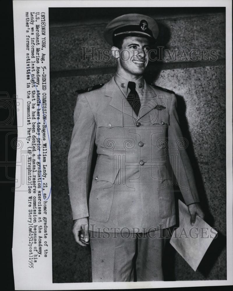 1955 Press Photo Honor Grad Eugene Landy Refused for naval Commission - Historic Images