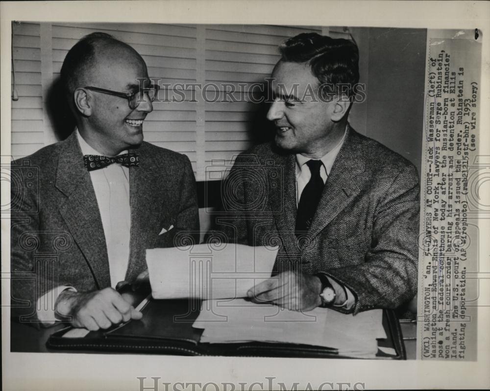 1953 Press Photo Lawyer Jack Wasserman With Client Serge Rubenstein - RSL39105 - Historic Images