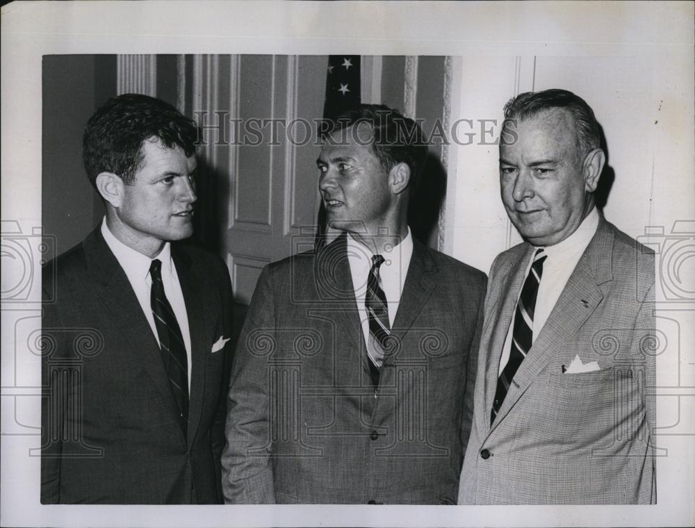 1963 Press Photo Senator Edward Kennedy, Gov Endicott Peabody &amp; James Austin - Historic Images