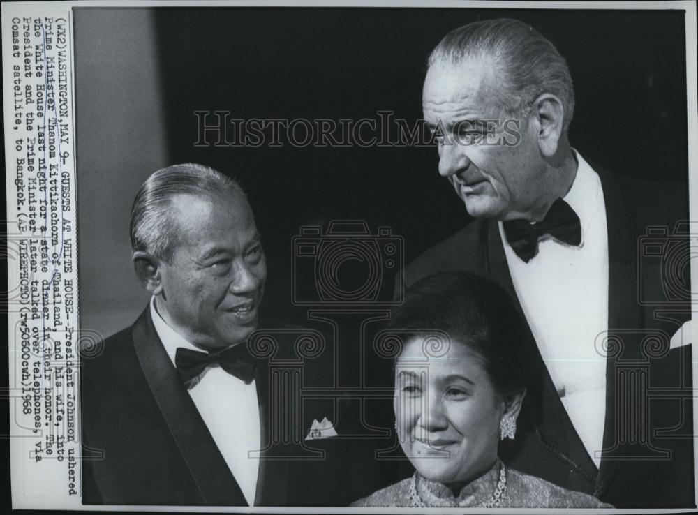 1968 Press Photo President Johnson & Prime Minister Thanom Kittikachorm Thailand - Historic Images