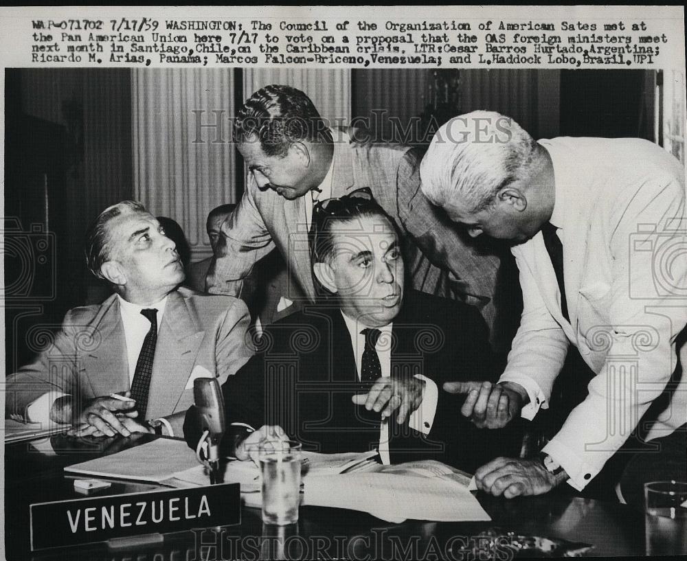 1959 Press Photo Cesar Barros Hurtado, R M Arias, Marcos Falcon Briceno, L Lobo - Historic Images