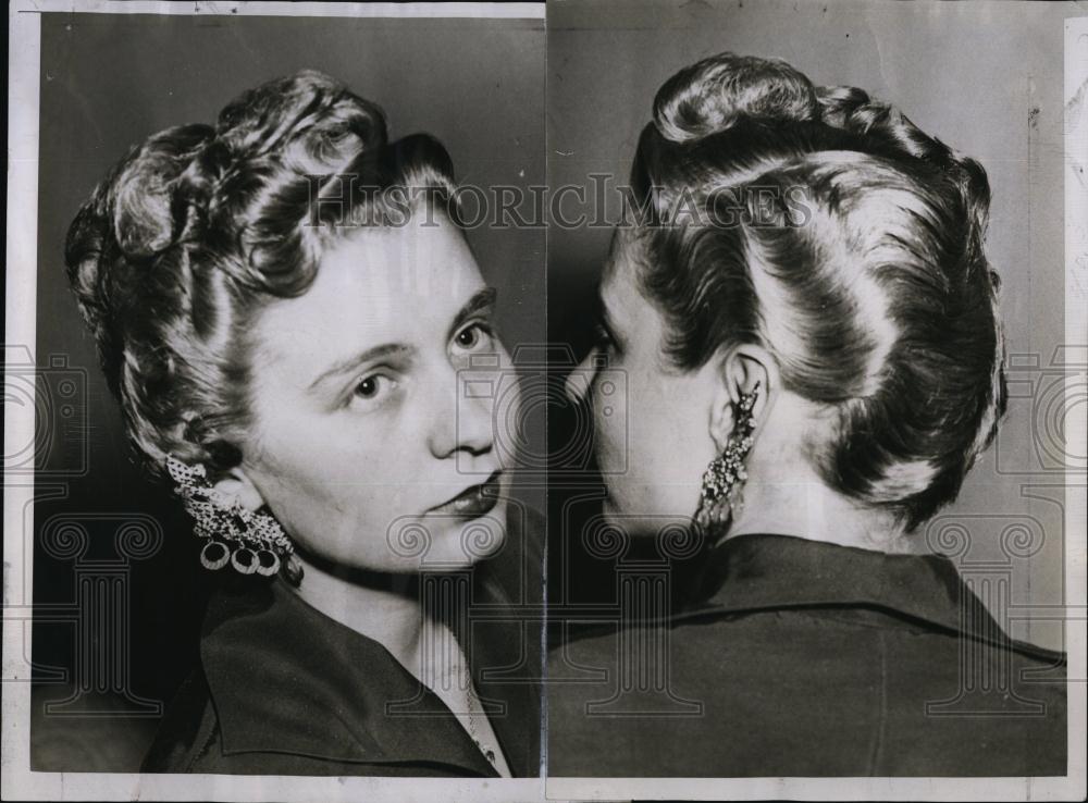 1956 Press Photo Pauline Trainor, Modeling "Career Girl Swirl-A Wave" - Historic Images