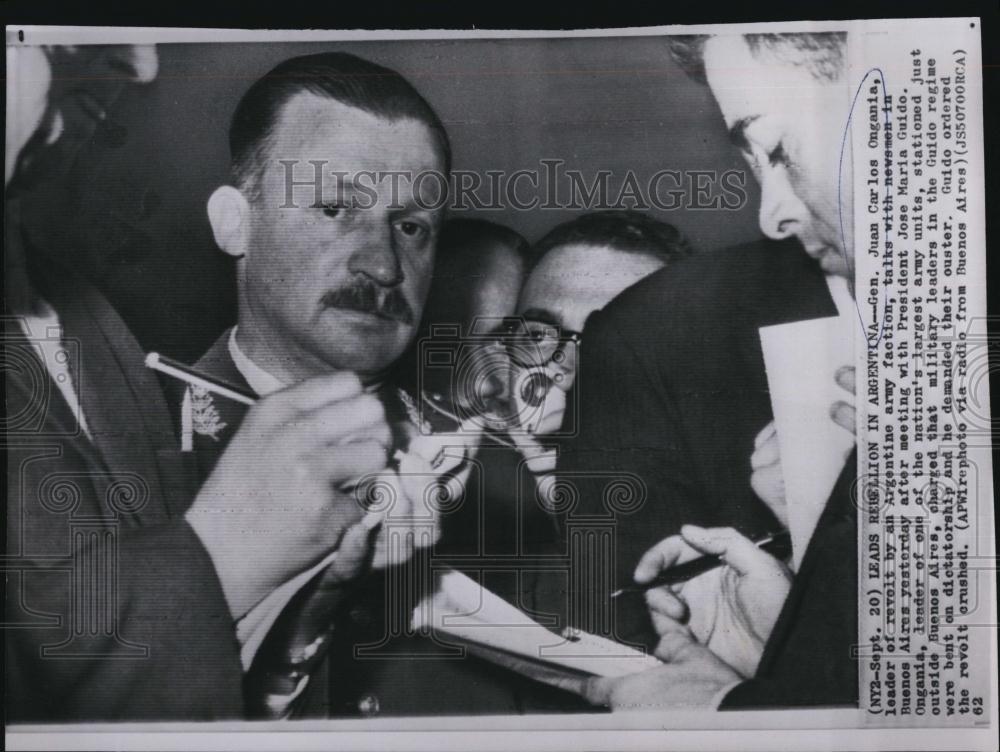 1962 Press Photo Gen Juan Carlos Ongania,leads rebellion on Argentina - Historic Images