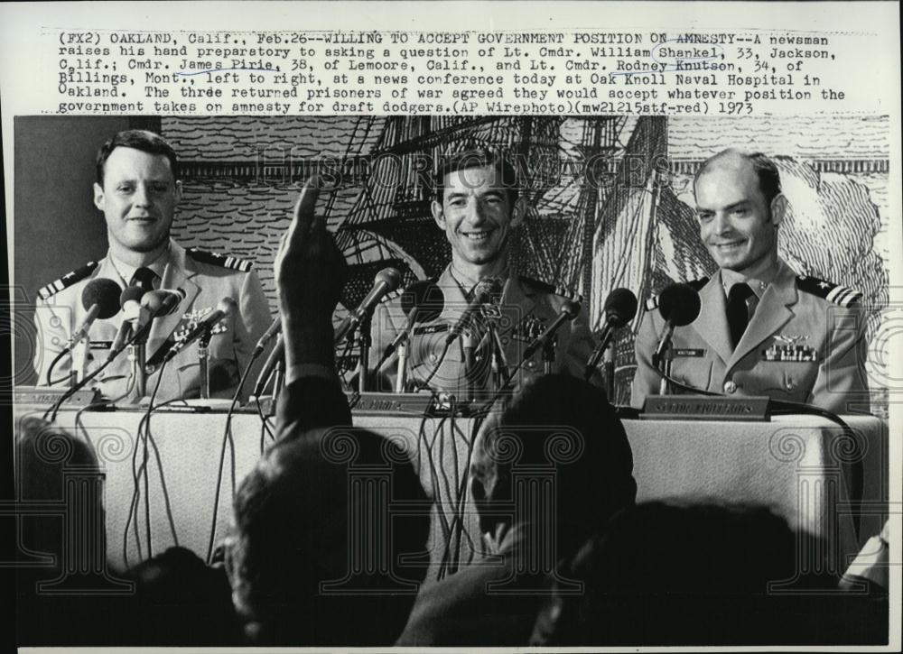 1973 Press Photo Lt Cmdr William Shankel, Cmdr James Pirie &amp; Lt Cmdr Knutson - Historic Images