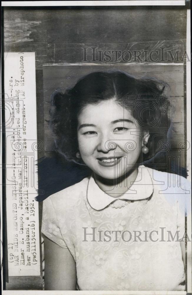 1952 Press Photo Mrs Elmer Campo Missing Japanese War Bride - RSL63545 - Historic Images