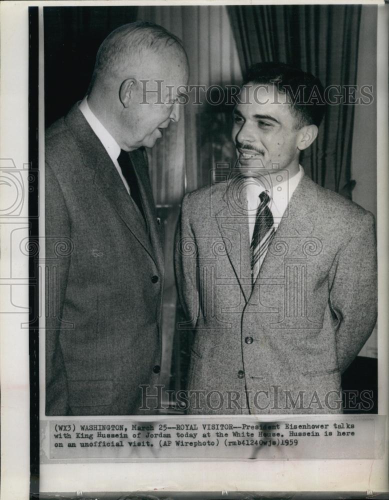 1959 Press Photo President Eisenhower Talks With King Hussein Jordan Washingotn - Historic Images