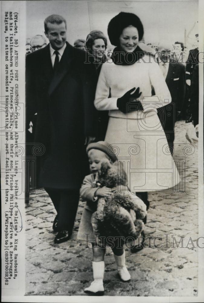 1962 Press Photo Belgian Prince Albert Liege Wife Princess Paola Son Philippe - Historic Images