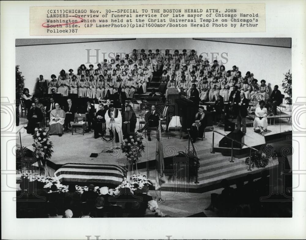 1987 Press Photo Funeral Service Harold Washington Christ Universal Temple - Historic Images