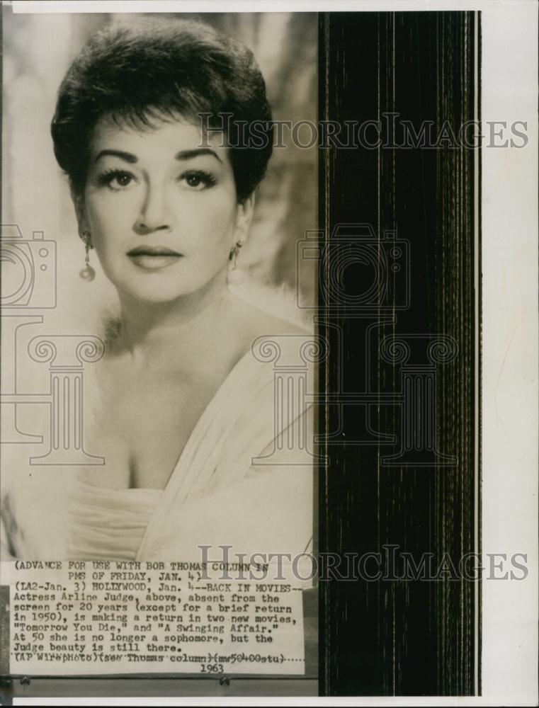 1963 Press Photo Actress Arline Judge Returns To Movies Tomorrow You Die Film - Historic Images