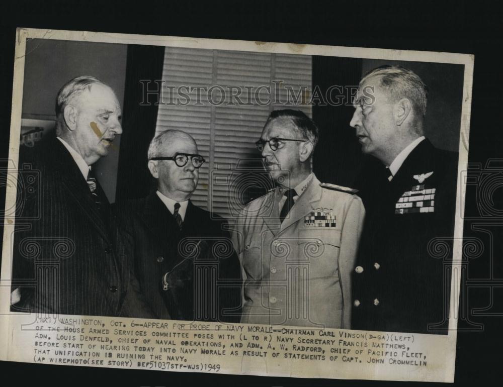 1949 Press Photo Chairman C Vinson, Navy Secretary F Matthews, Adm L Denfeld - Historic Images