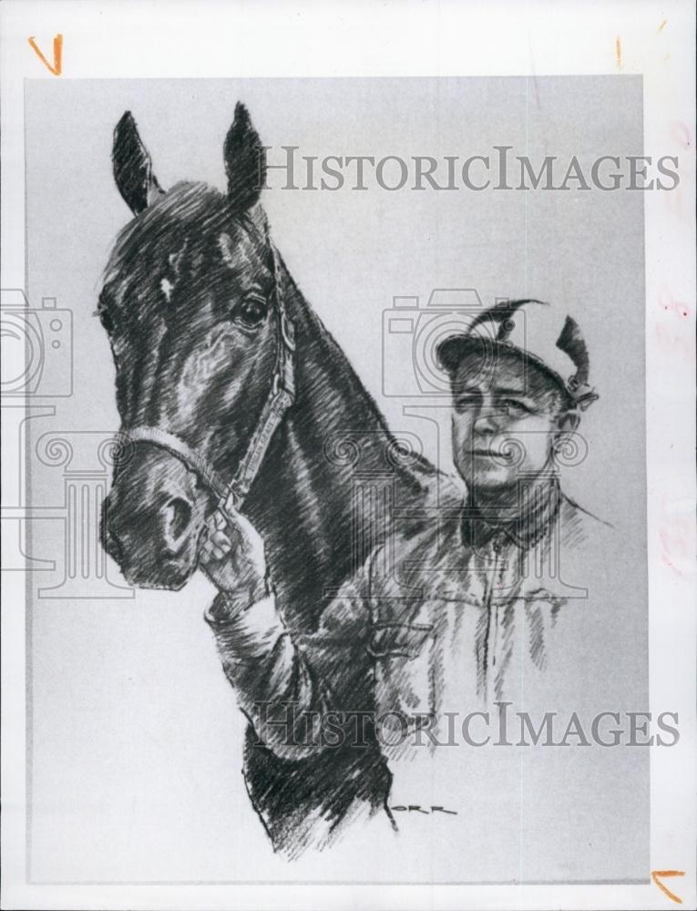 1968 Press Photo Painting of Jockey and Horse William A Orr - RSL63605 - Historic Images