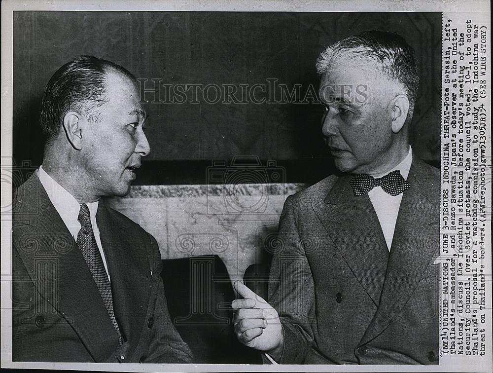 1954 Press Photo Thailand Ambassador Pote Sarasin &amp; UN Observer Renzo Sawada - Historic Images