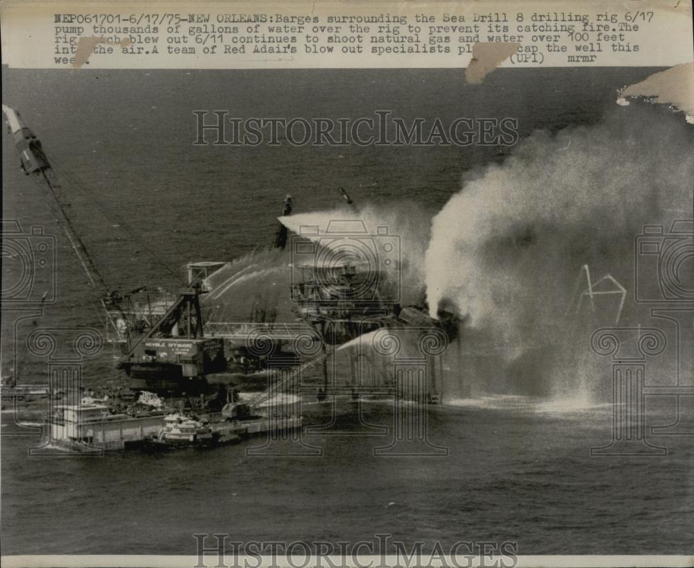 1975 Press Photo Sea Drill 8 Rig Pumps Water to Prevent Fire - RSL69403 - Historic Images