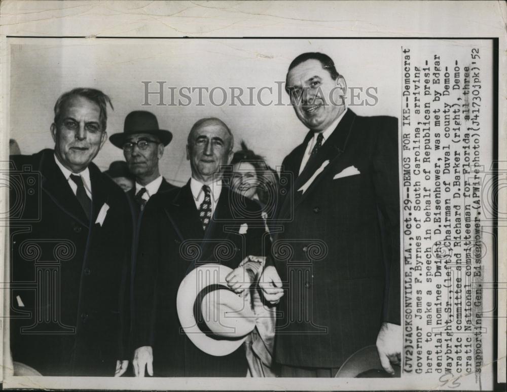 1952 Press Photo Dem Gov of SC James F Byrnes,D Eisenhower,Waybright,Duval - Historic Images