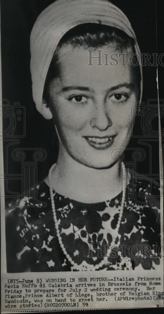 1959 Press Photo Italian Princess Paola Ruffo Di Calabria Arrives Brussels - Historic Images