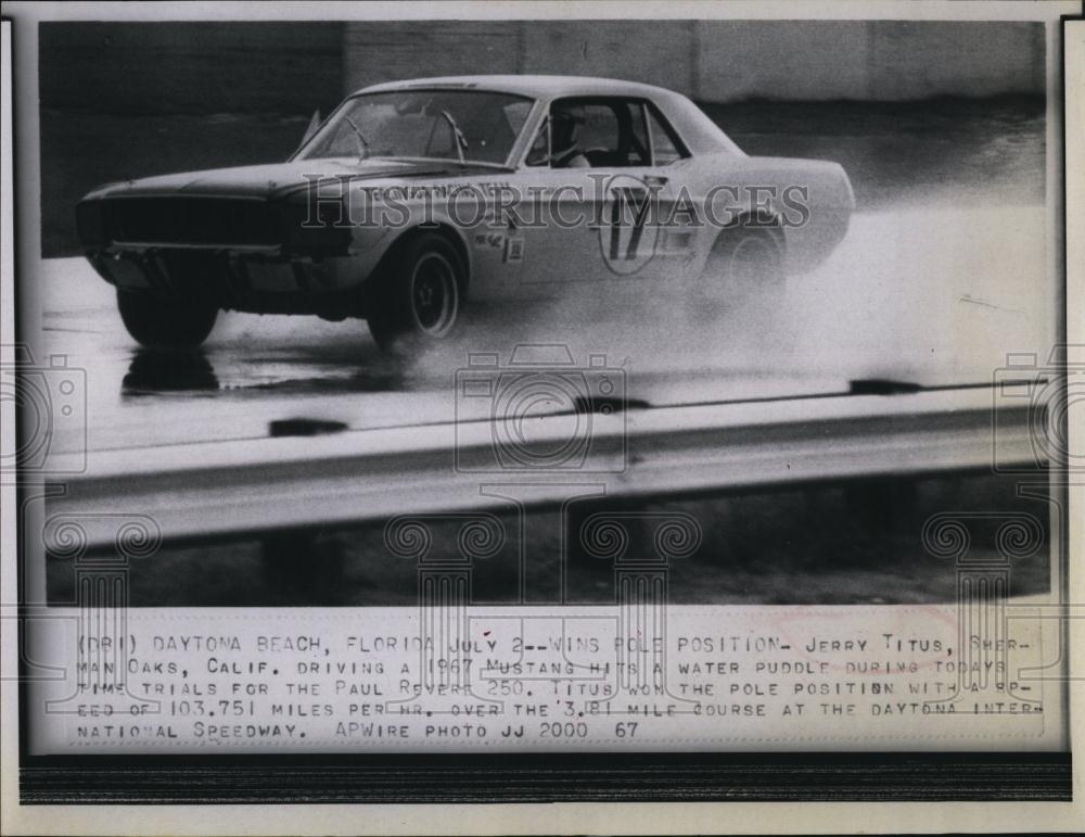 1967 Press Photo Jerry Titus in 1967 Mustang at Paul Revere 250 - RSL99073 - Historic Images