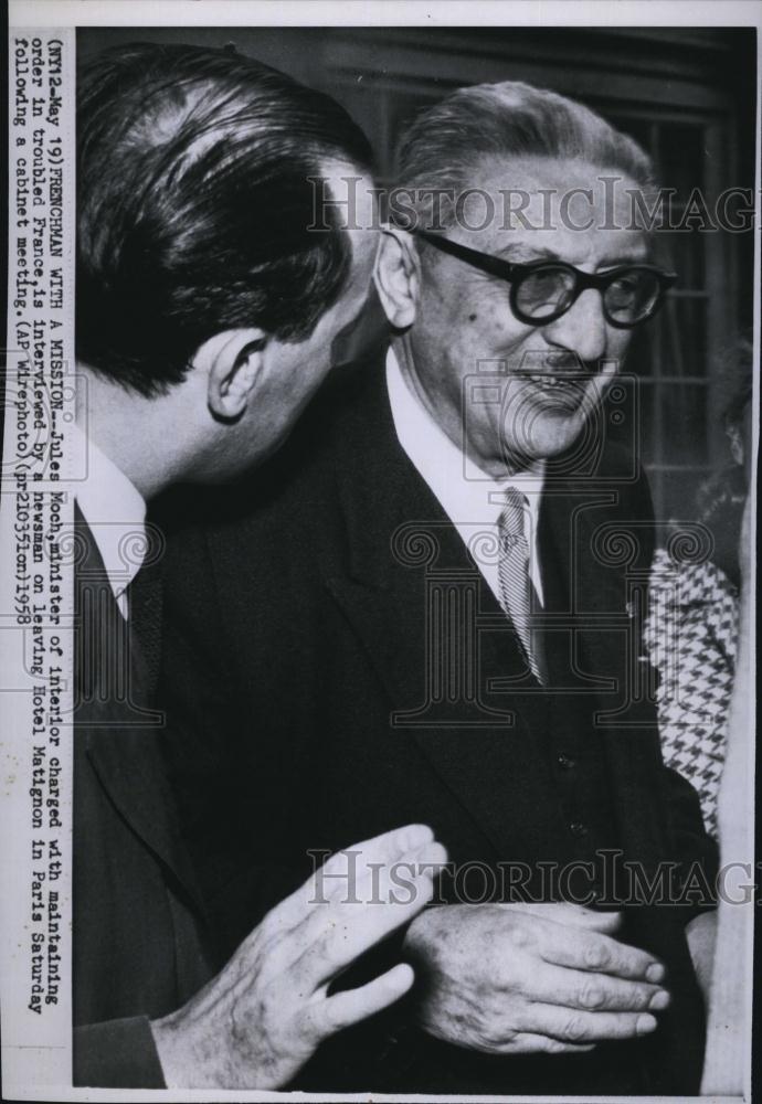 1958 Press Photo Jules Moch Minister charged with maintaining order Interview - Historic Images